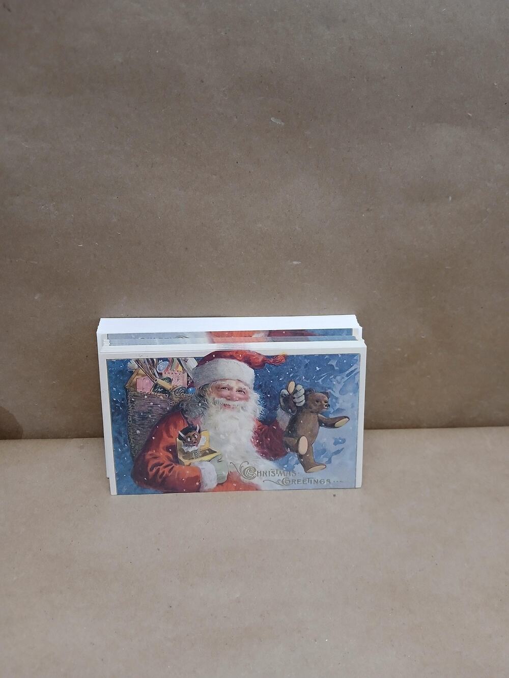 Vintage Christmas Greeting Cards Evergreen Press Santa Teddy Bear USA Lot #399